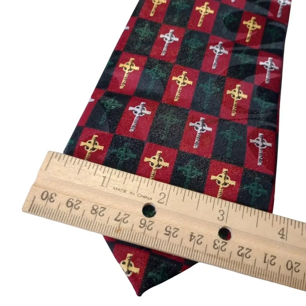 Steven Harris Mens Celtic Cross Checkered Necktie Red Black Handmade Polyester